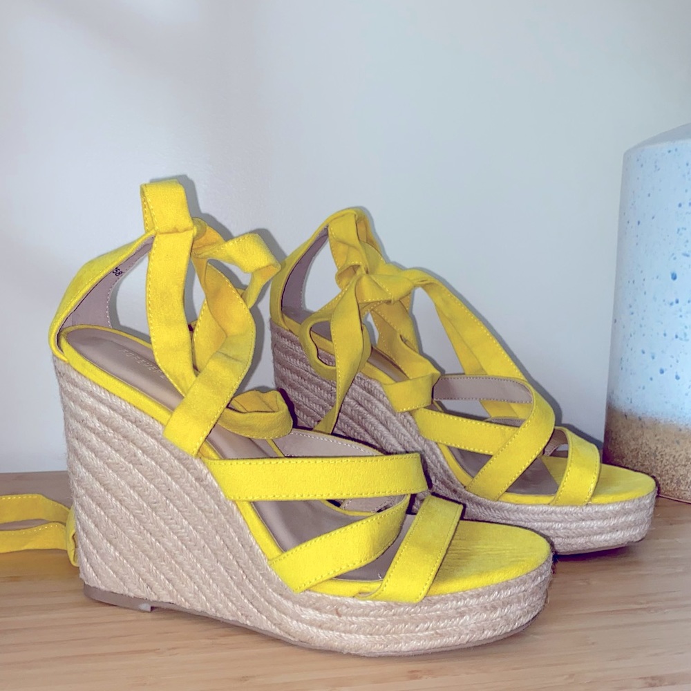 Yellow Tie Up Wedges